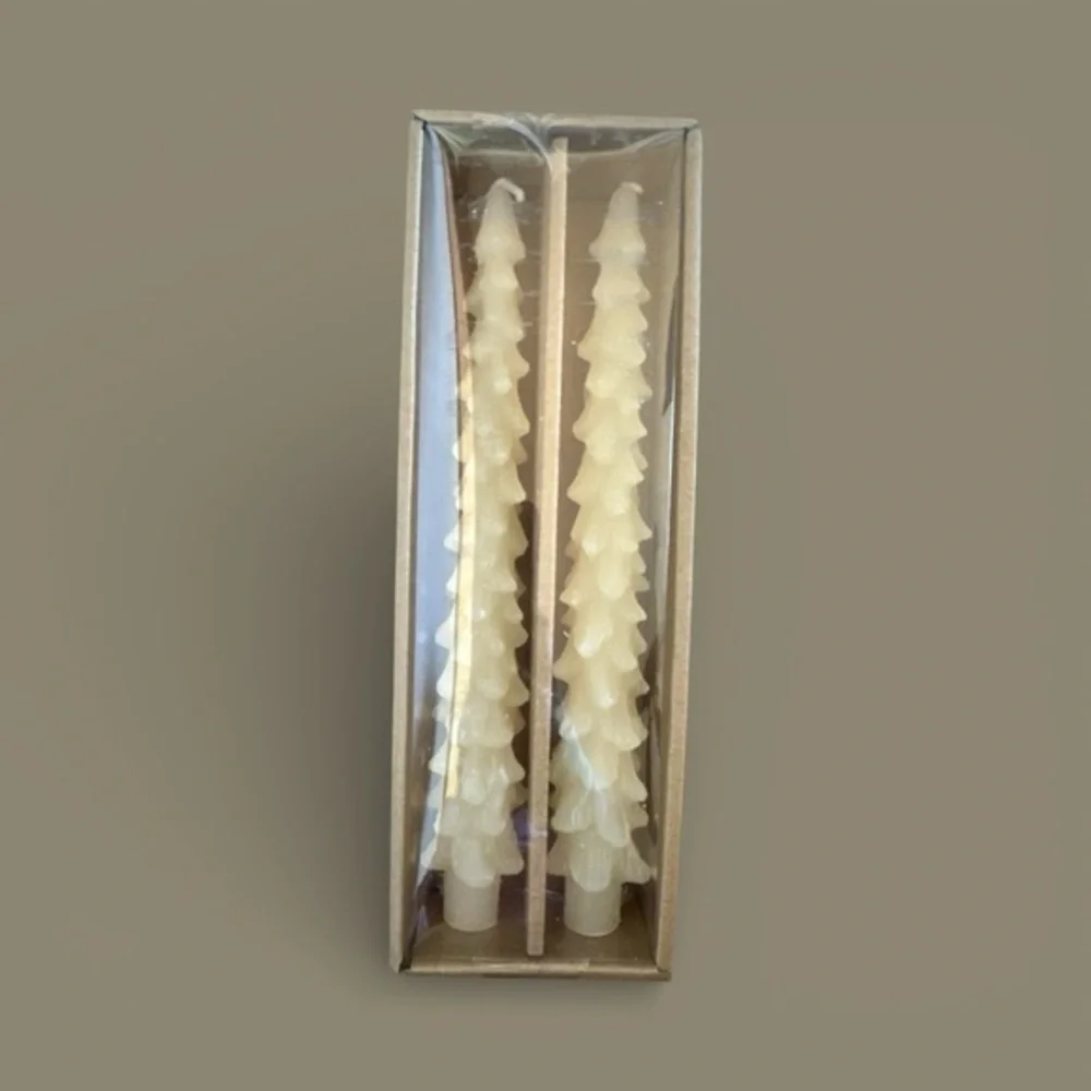 Elegant Cream Tree-Shaped Candles New in Packaging Christmas Dining Candle Set